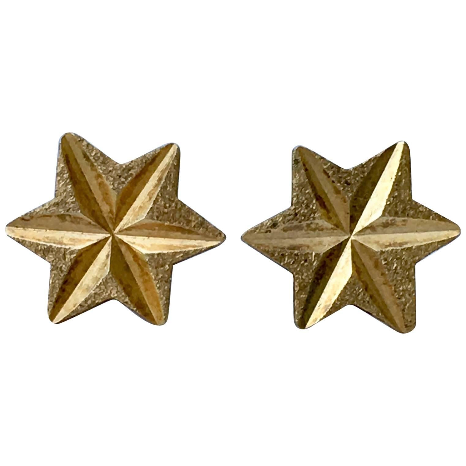 1970s Star Earrings Gold Faceted Celestial Rock Star Vintage Studs