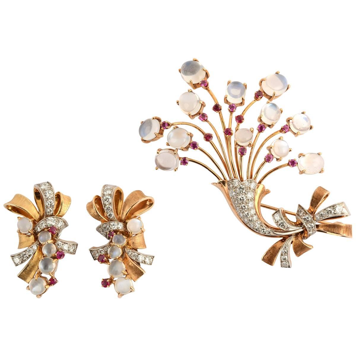 Retro Floral Brooch and Earrings