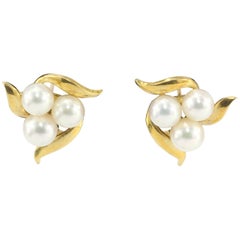 Vintage Mikimoto Yellow Gold Pink Pearl Earrings