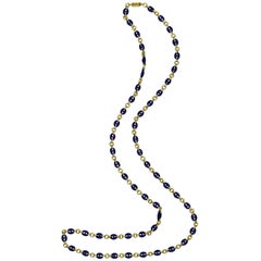 1960s Blue Enamel and Gold Link Necklace
