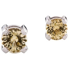 Kian Design 18 Carat White Gold Round Yellow Sapphire Earring Studs