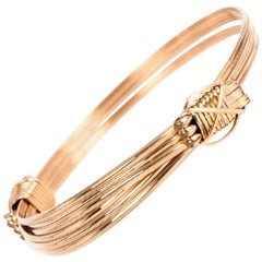 Solid 14 Karat Gold Adjustable Elephant Knot Bangle Bracelet