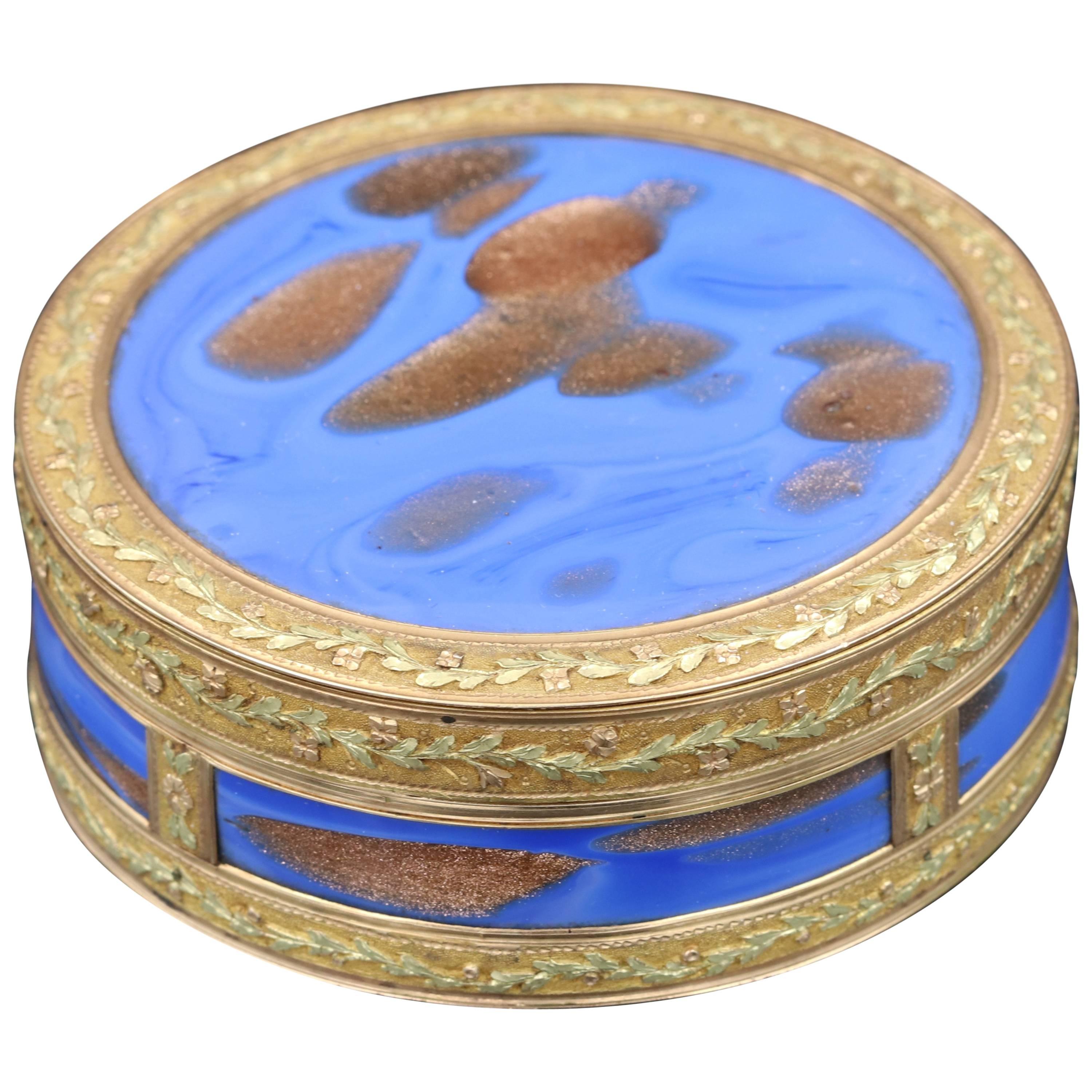 18th Century French Gold and Aventurine Glass Bbox by Jean-Henri Clément