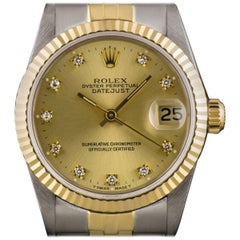 Used Rolex Datejust MidSize Steel & Gold Champagne Diamond Dial 68273 Automatic Watch