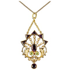 Antique Victorian 15ct Gold Suffragette Pendant 9ct Chain, circa 1900