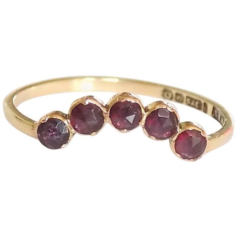 Georgian Gold Rose Cut Garnet Wishbone Ring