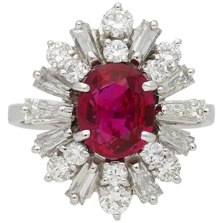 Ruby and Diamond Coronet Cluster Ring, circa 1970 For Sale