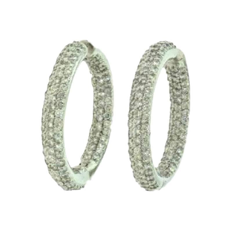 Large Huggie White Gold 'Inside Out' Diamond Hinged Hoop Earrings, 10 TCW For Sale