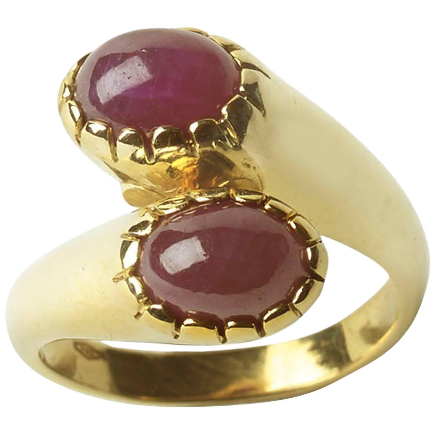 Two-Stone Ruby Crossover Ring 