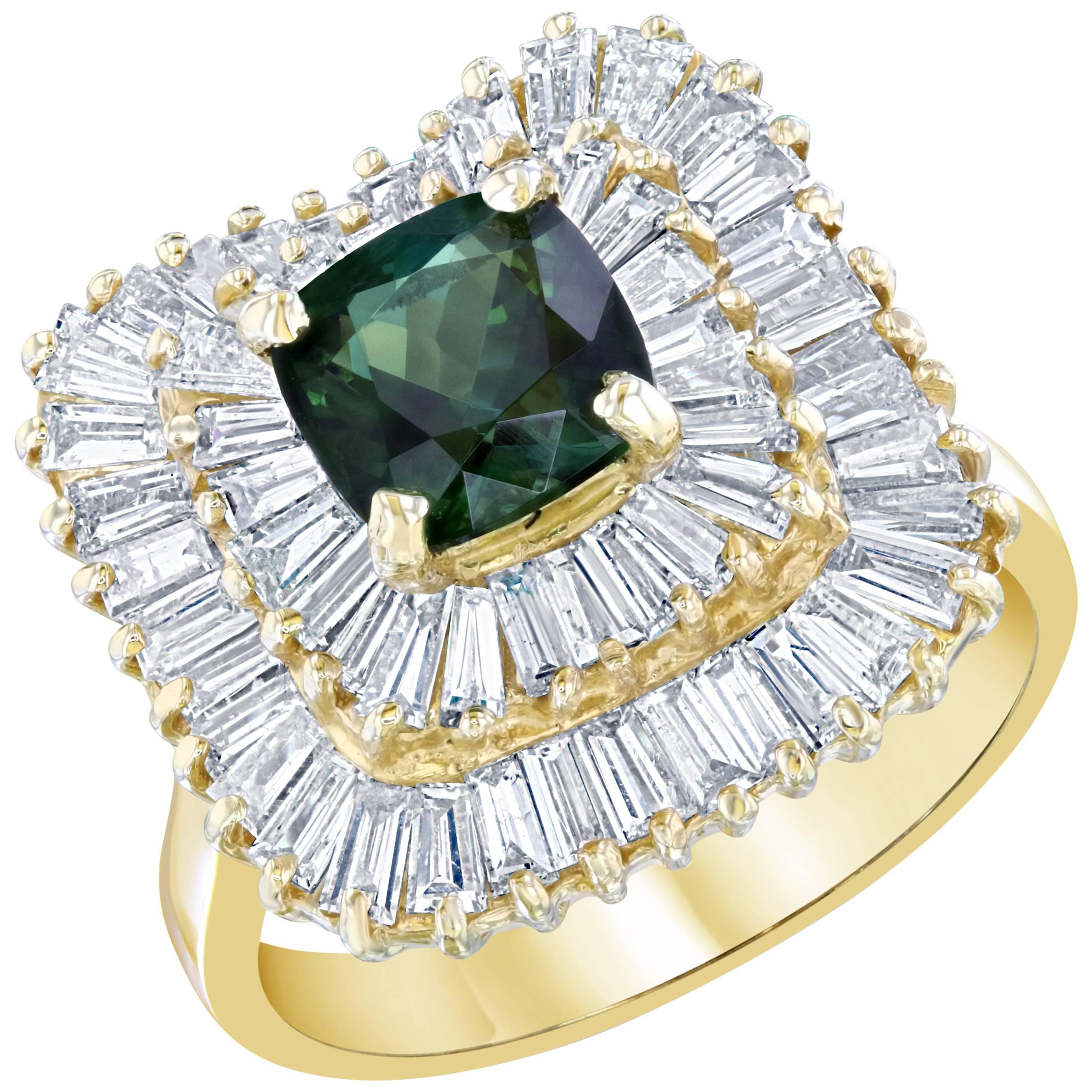Green Tourmaline and Diamond Ring 14K Yellow Gold
