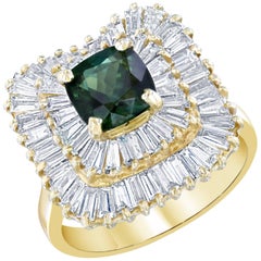 Green Tourmaline and Diamond Ring 14K Yellow Gold