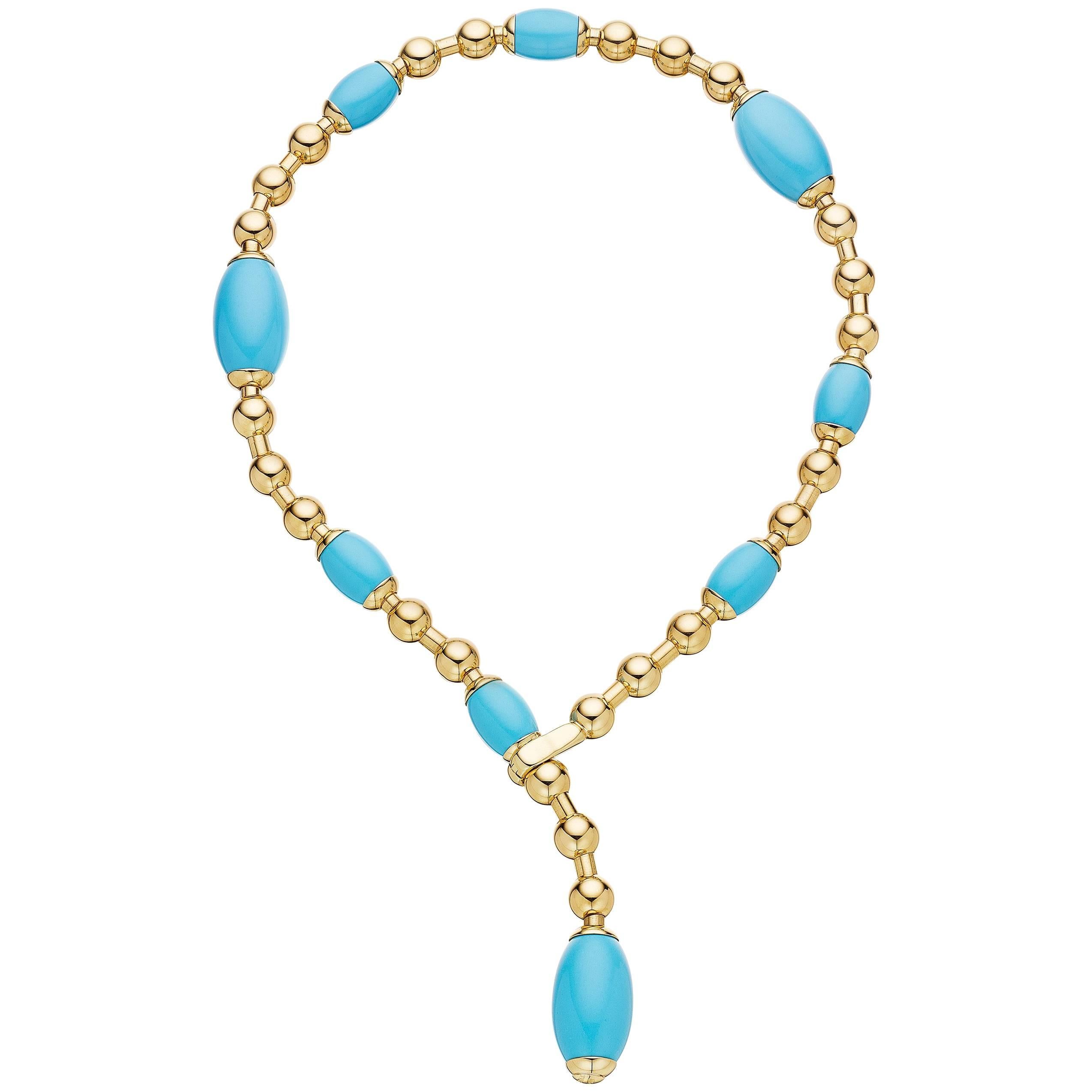 Faraone Mennella Turquoise Gold Tuka Tuka Necklace For Sale