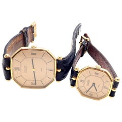Vintage Van Cleef & Arpels Jaeger Lecoultre His And Hers  Set  Gold Wristwatches