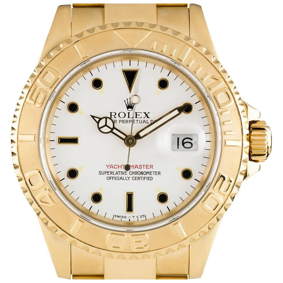 Rolex Yacht-Master Gents Gold White Dial 16628 Automatic Wristwatch