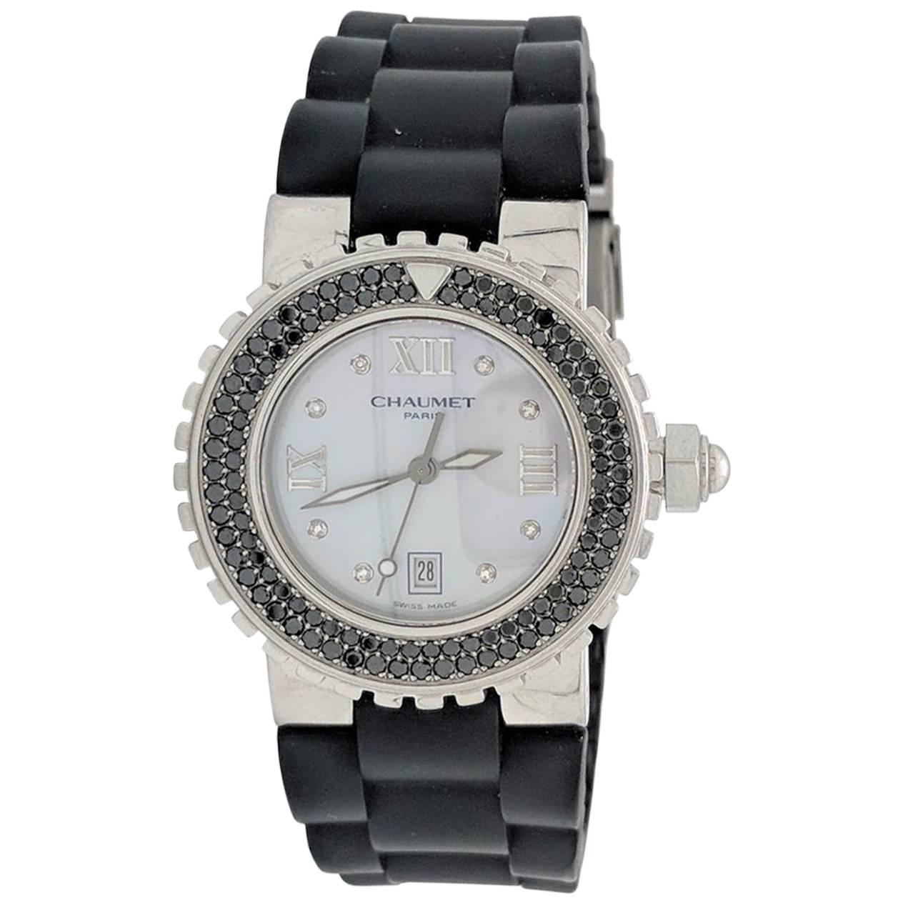 Chaumet Paris Ladies Stainless Steel Class One Black Diamond Quartz Wristwatch