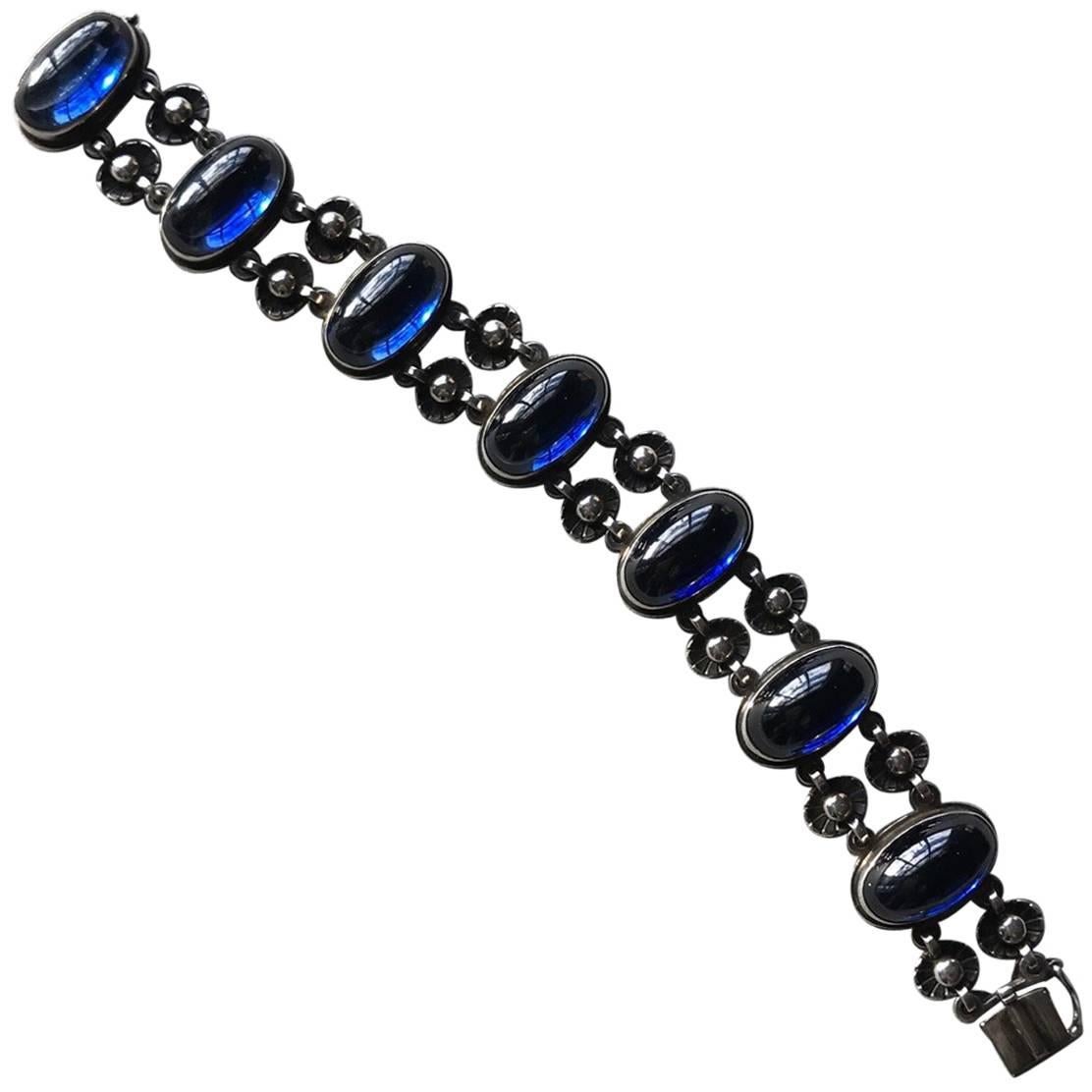 Georg Jensen Sterling Silver Bracelet No 63 with Synthetic Sapphire For Sale