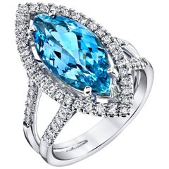 4.20 Carat Aquamarine Ring 18 Karat White Gold with Diamonds