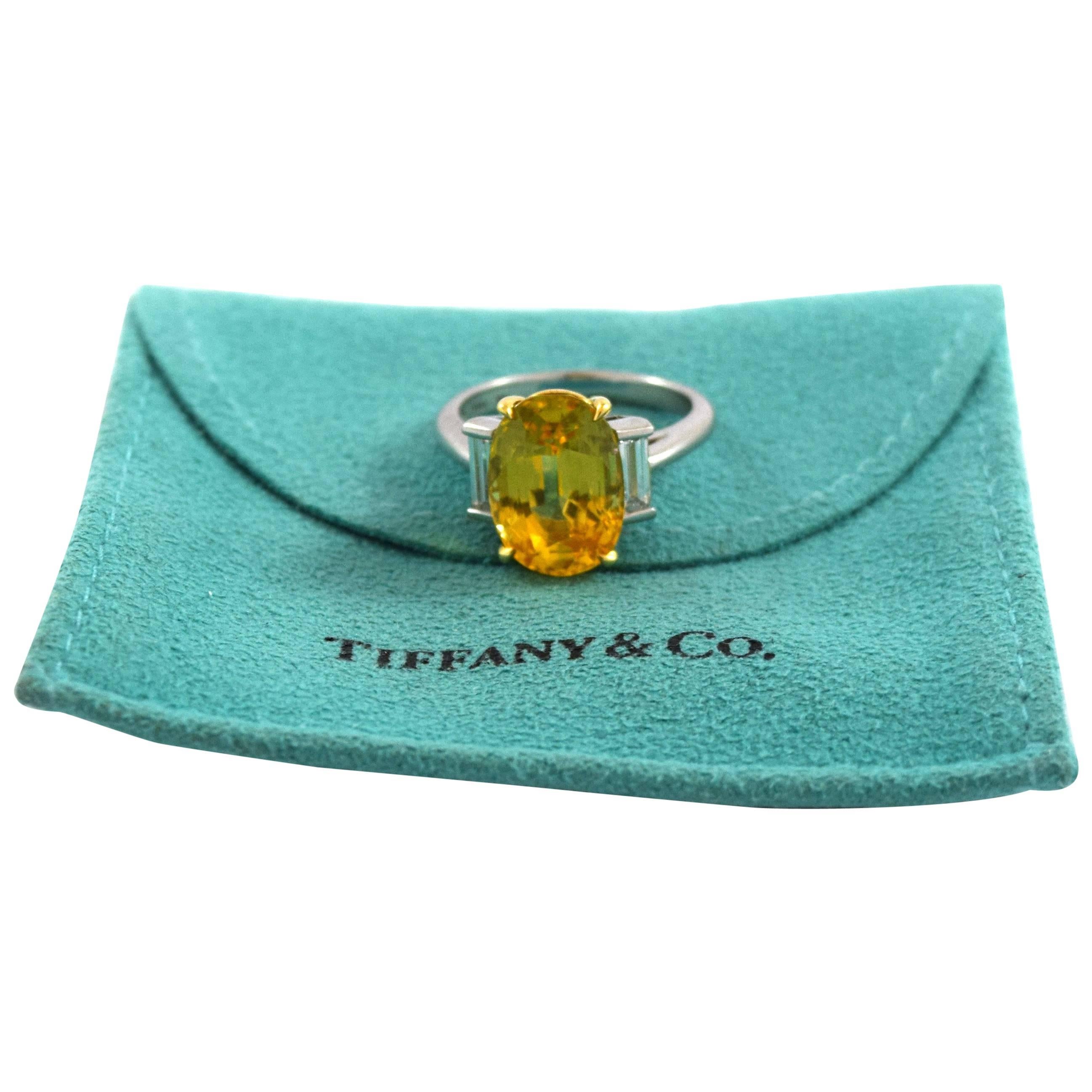 Tiffany & Co. Unheated 7.42 Carat Yellow Sapphire and Diamond Ring For Sale