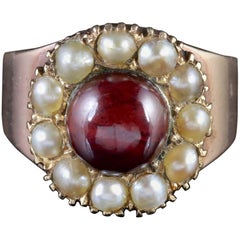 Antique Georgian Garnet Pearl Ring 18 Carat Gold, circa 1800