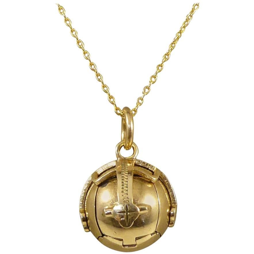 Vintage Masonic Orb Locket Pendant on 9 Carat Gold Chain