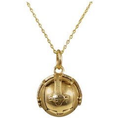 Retro Masonic Orb Locket Pendant on 9 Carat Gold Chain