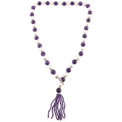 Amethyst Pearl Diamond White Gold Necklace