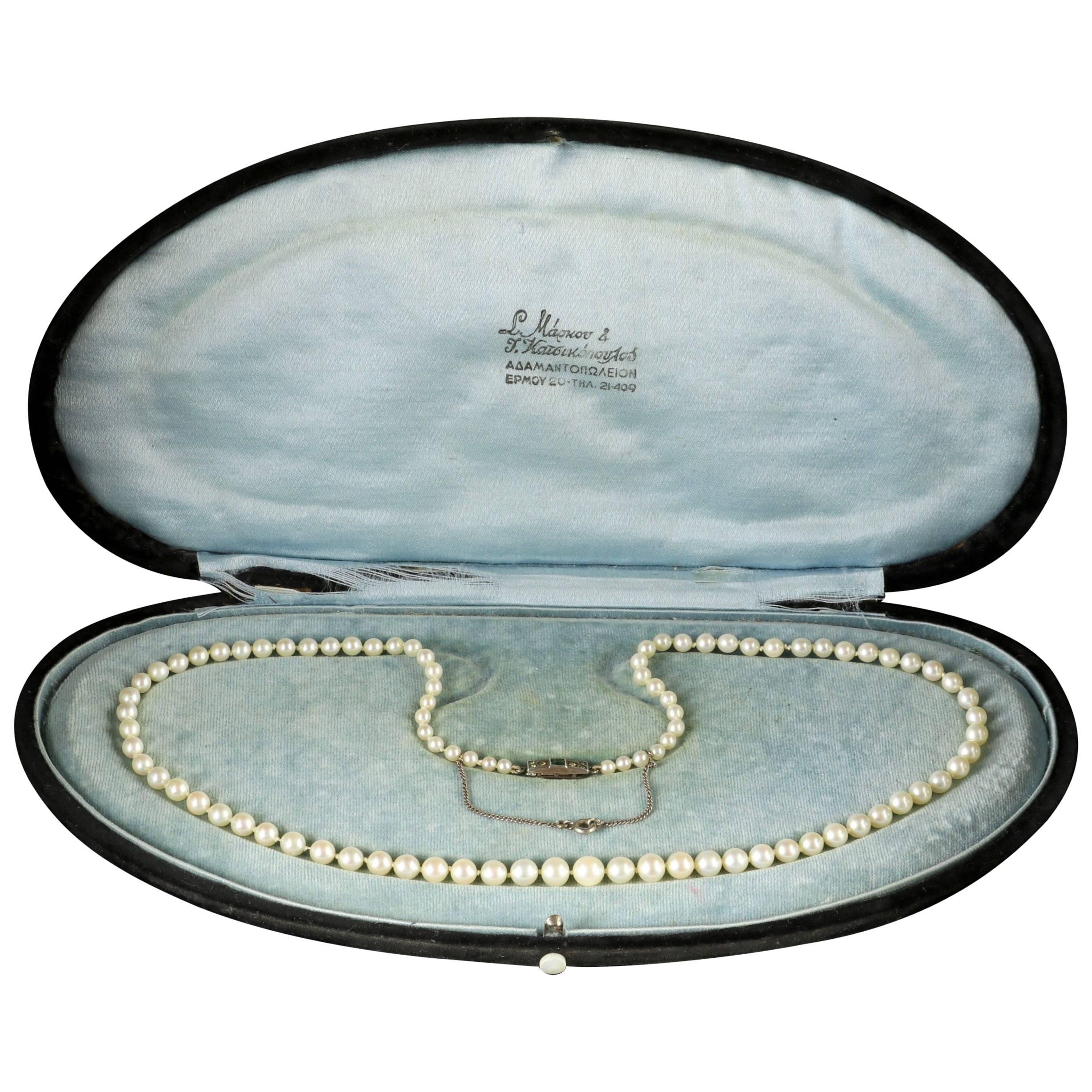 Antique Victorian Pearl Boxed Necklace, circa 1900