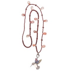 Clarissa Bronfman Garnet Necklace with Hummingbird Pendant 