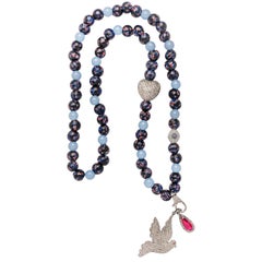 Antique African Beaded Necklace with Bird Pendant 