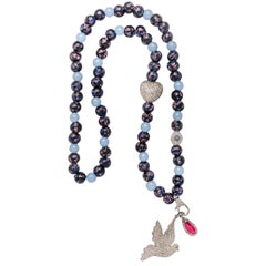 Antique African Beaded Necklace with Bird Pendant