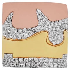 Tri-Color Wide Diamond Band