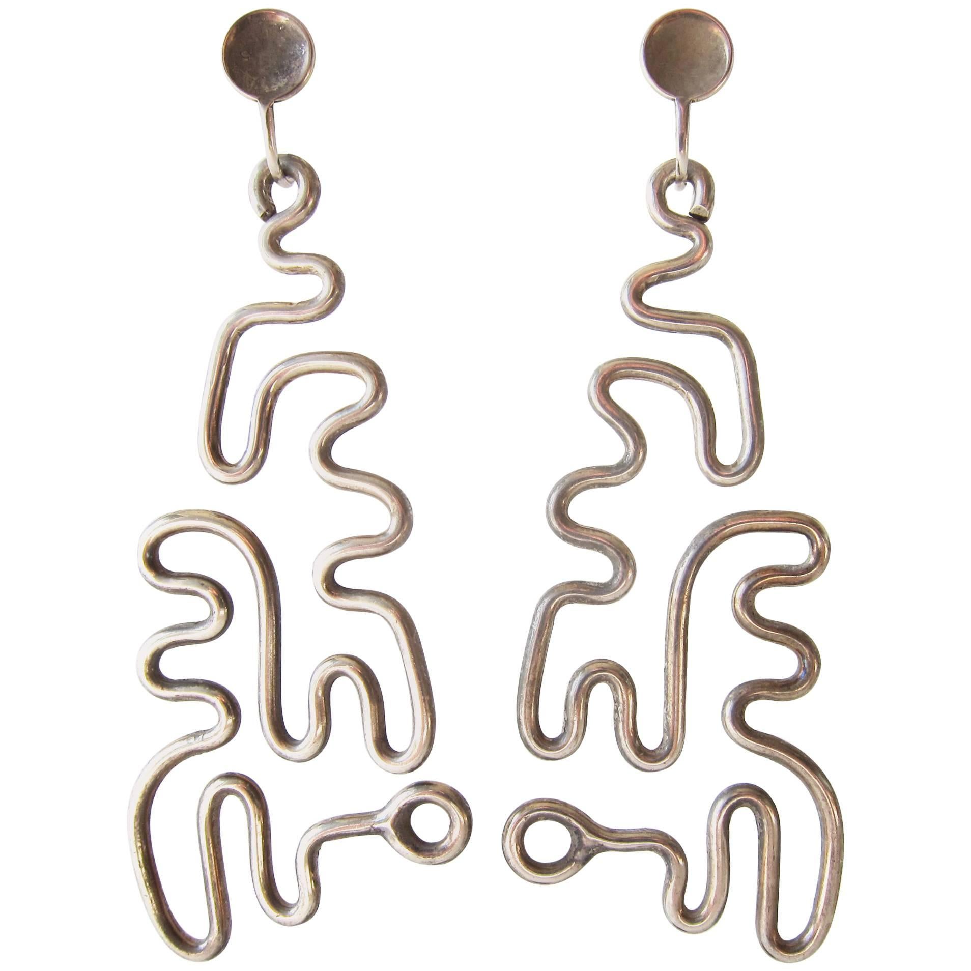 Milton Cavagnaro Sterling Silver Modernist Puzzle Earrings