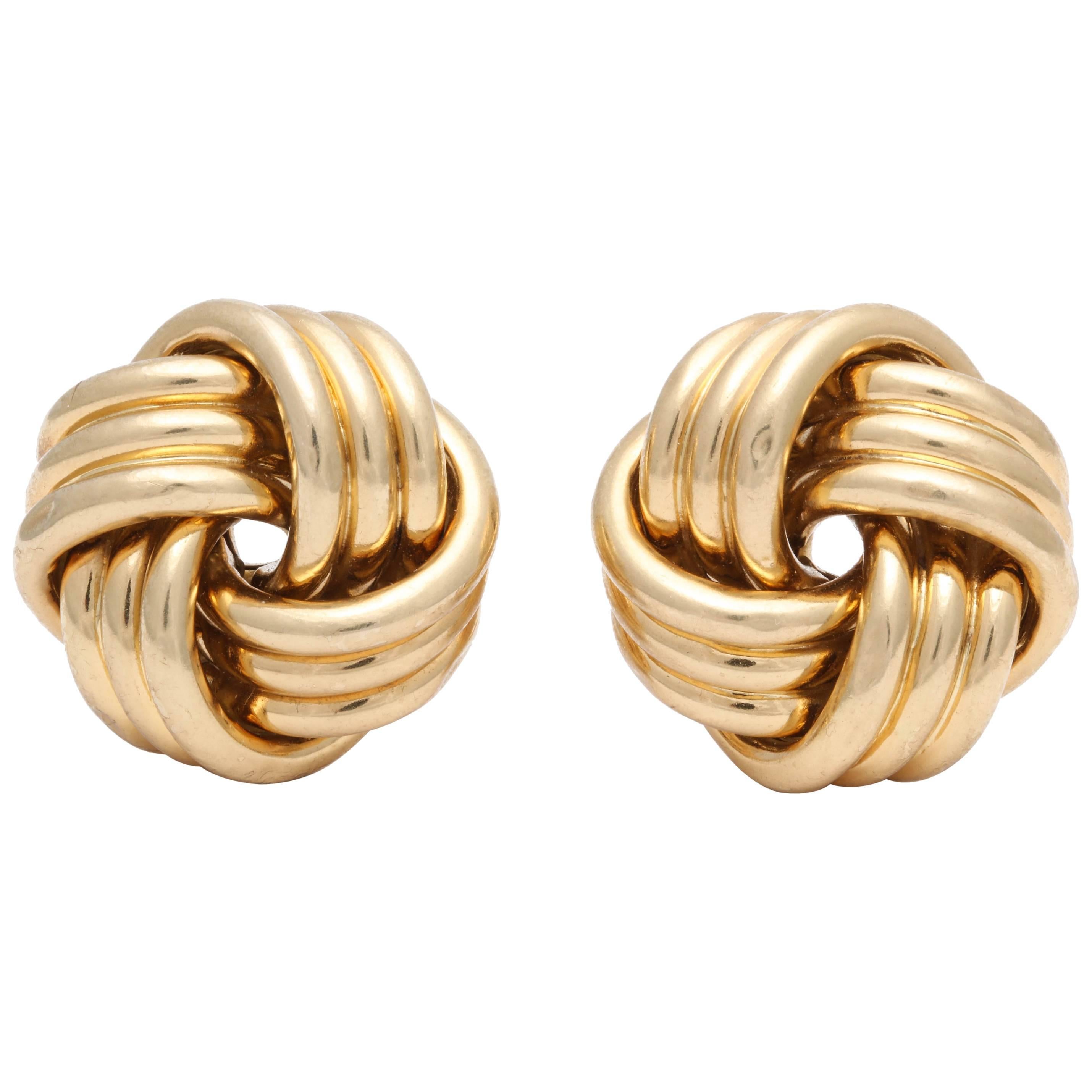 Abel and Zimmerman 1960s Jumbo Lover's Knot Twist Textured Gold Earrings