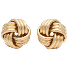 Abel and Zimmerman 1960s Jumbo Lover's Knot Twist Textured Gold Earrings