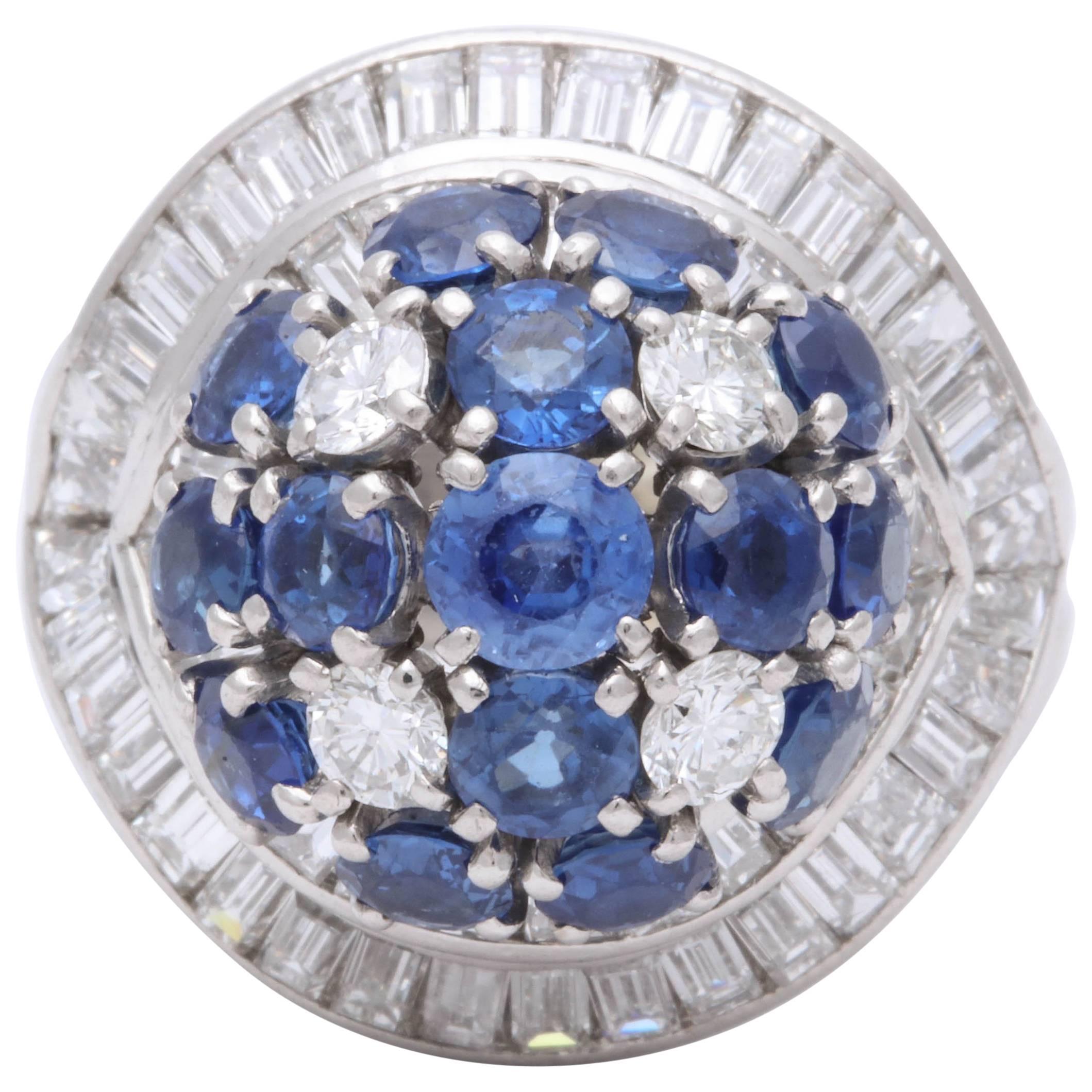 1950s Elegant Ballerina Style Sapphire with Baguette Diamonds Platinum Ring
