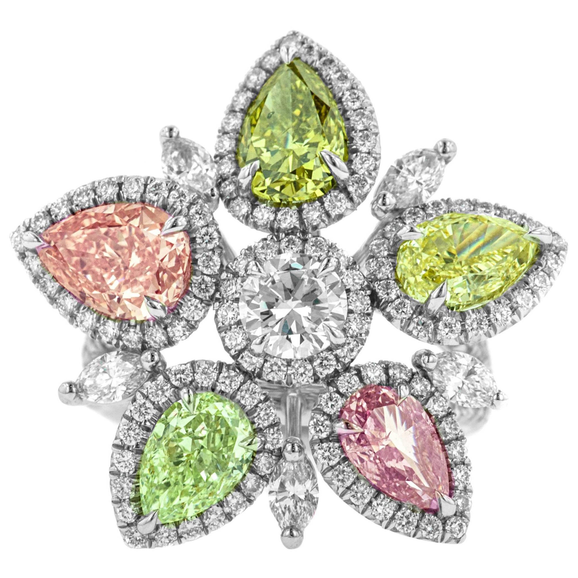 GIA Certified Natural Fancy Color Cluster Ring For Sale