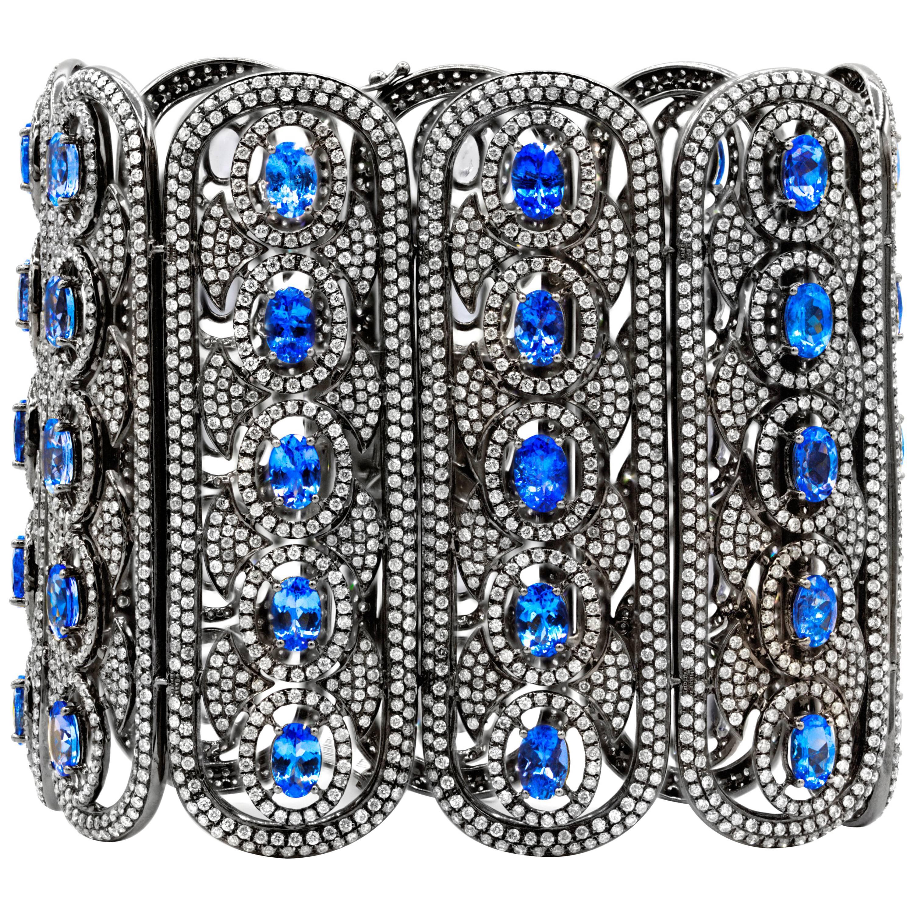 Bracelet manchette large en tanzanite et diamant