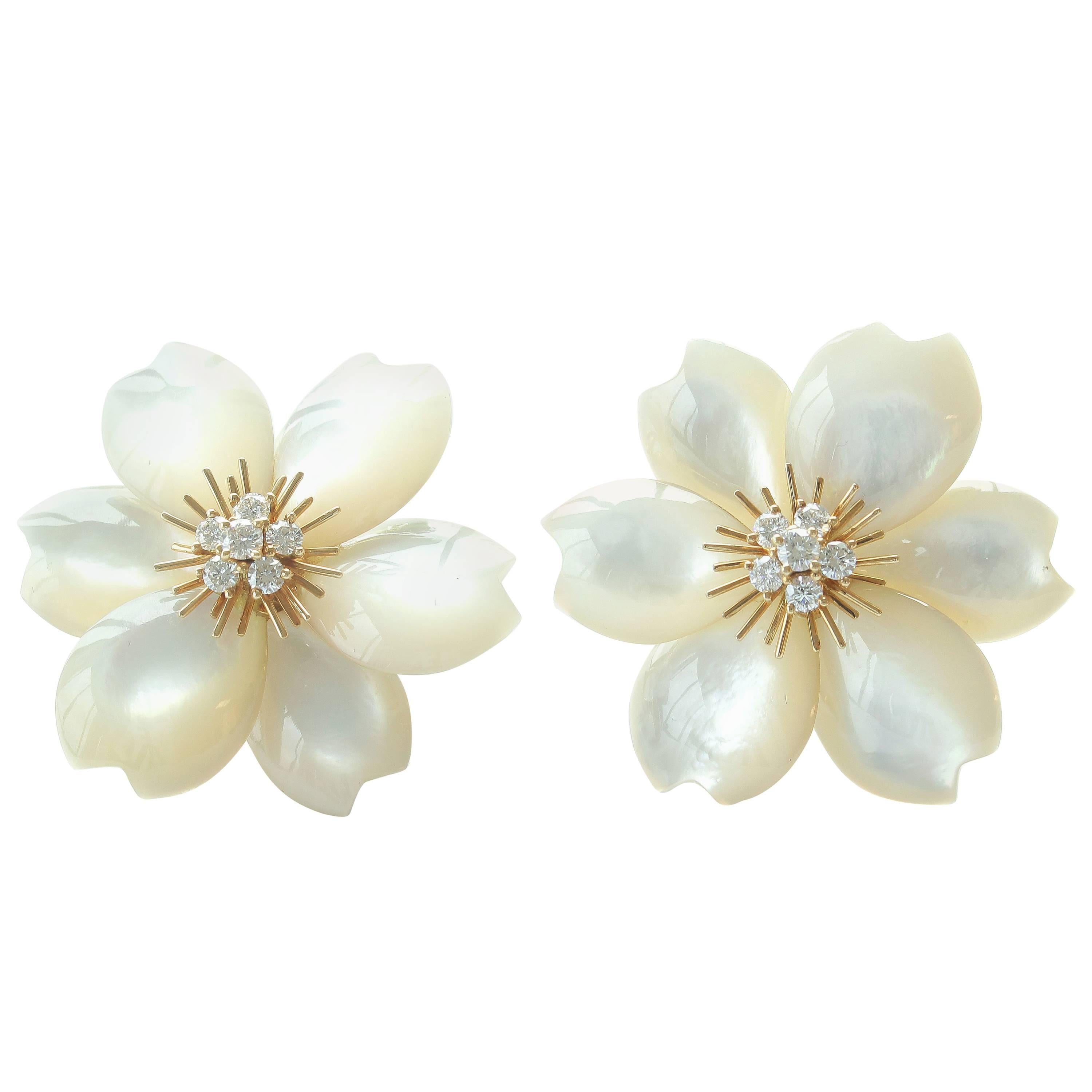 Van Cleef & Arpels Rose De Noel Mother of Pearl Medium Model Earrings