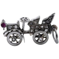 Antique Platinum Diamond and Ruby Car Charm