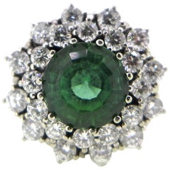 Green Tourmaline Diamond Cluster Ring