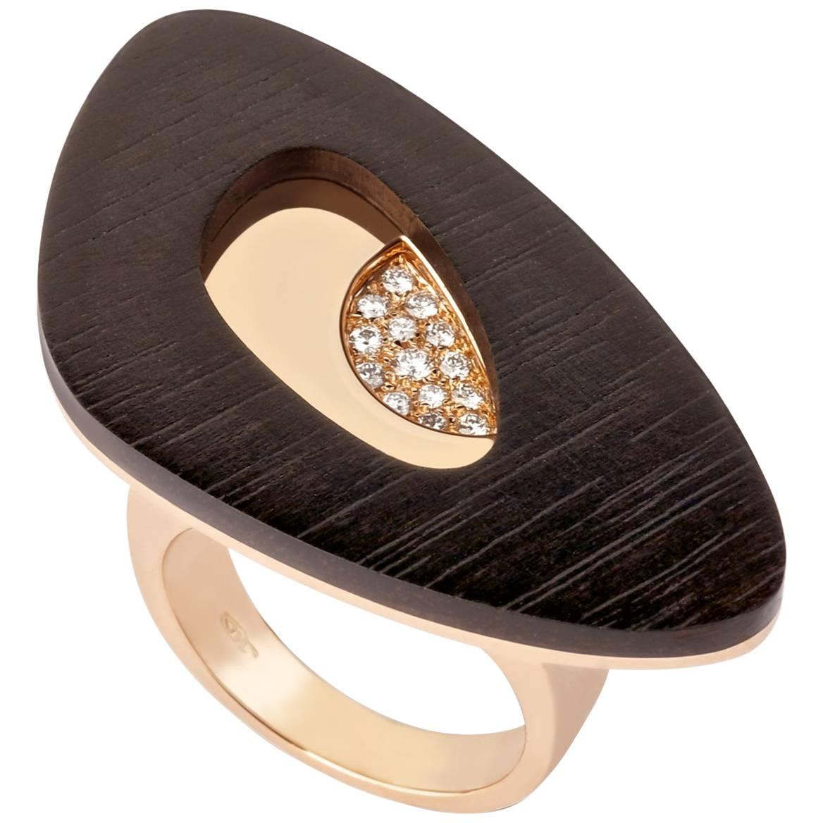 Rose Gold, Ebony and Diamonds Valadier Scheggi Ring For Sale