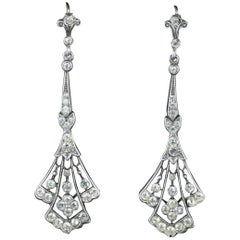 Antique Victorian Long Silver Paste Drop Earrings, circa 1900