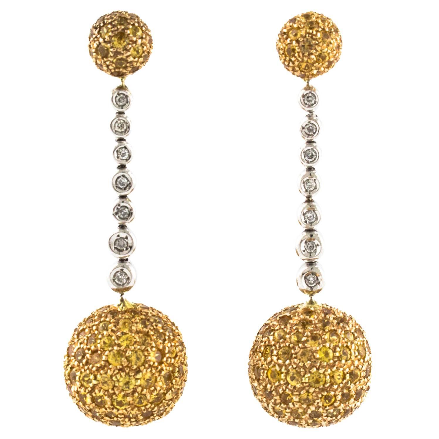 Dangling Earrings White Gold and Yellow Gold with Diamonds and Sapphires