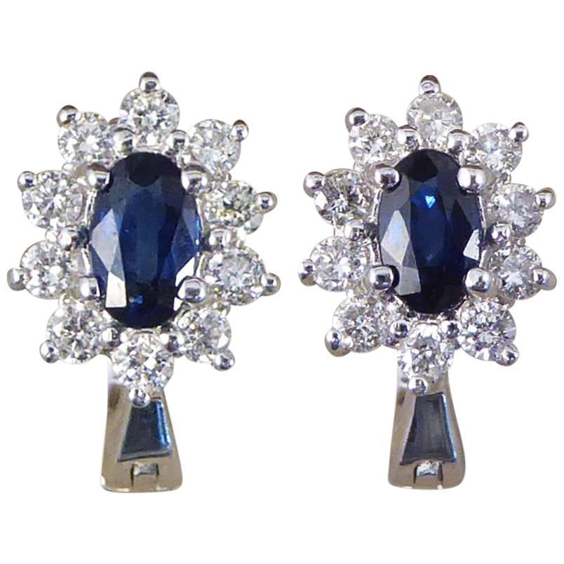 Sapphire and Diamond Cluster 18 Carat White Gold Earrings