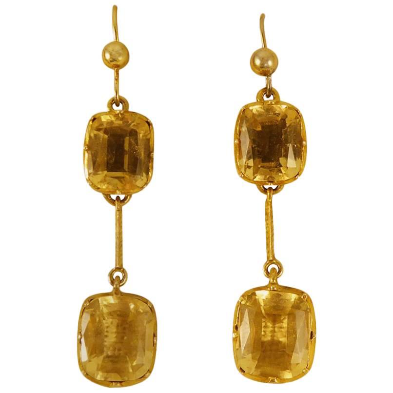 Antique Citrine 9 Carat Gold Drop Earrings