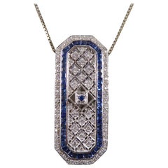 Sapphire and Diamond 18 Carat Pendant Brooch and Chain