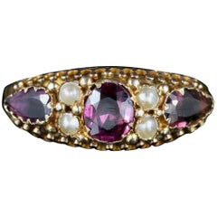 Antique Georgian 15 Carat Gold Almandine Garnet Pearl Ring, circa 1780