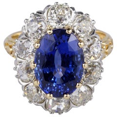 Edwardian Certified Untreated 6.50 Carat Burma Sapphire 3.30 Carat Diamond Ring