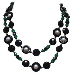 Marina J Black and Green Onyx Pearl Sautoir