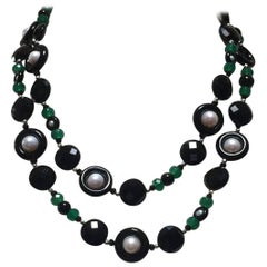 Marina J Black and Green Onyx Pearl Sautoir